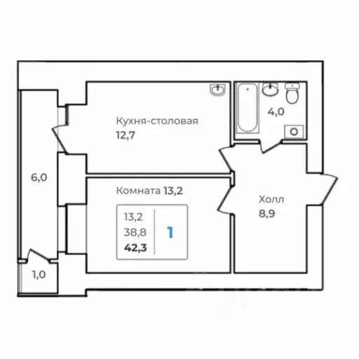 1-к кв. Амурская область, Благовещенск  (42.3 м) - Фото 0