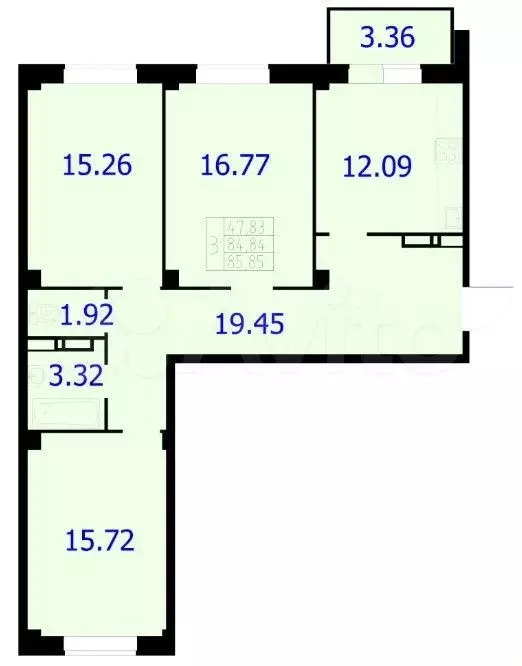 3-к. квартира, 85,5 м, 9/9 эт. - Фото 0