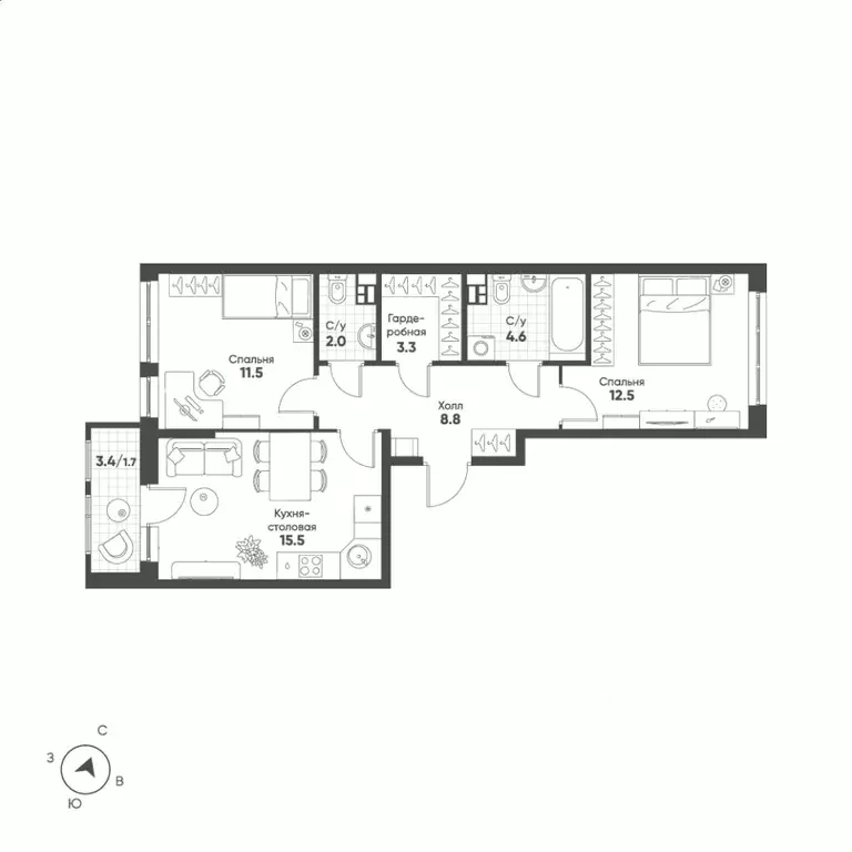 2-к кв. Свердловская область, Екатеринбург Солнечный жилрайон,  (59.9 ... - Фото 1