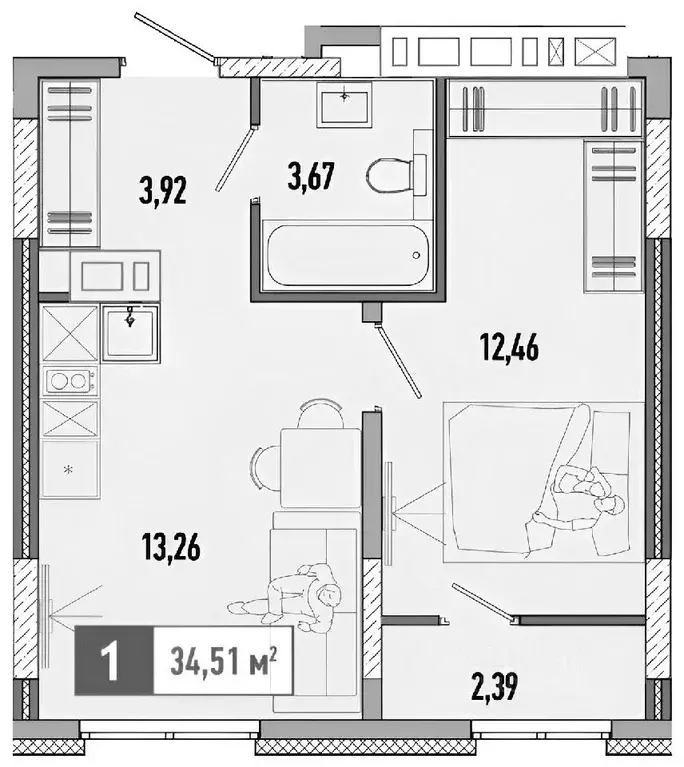 1-к кв. Тюменская область, Тюмень ул. Анатолия Клиндюка, 6 (33.5 м) - Фото 1