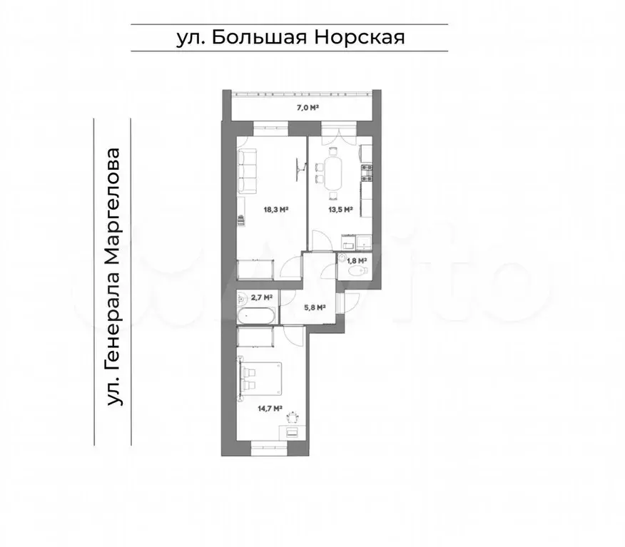 2-к. квартира, 60,3 м, 2/5 эт. - Фото 0