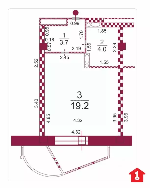 Студия Омская область, Омск ул. Мишина, 2 (26.9 м) - Фото 2