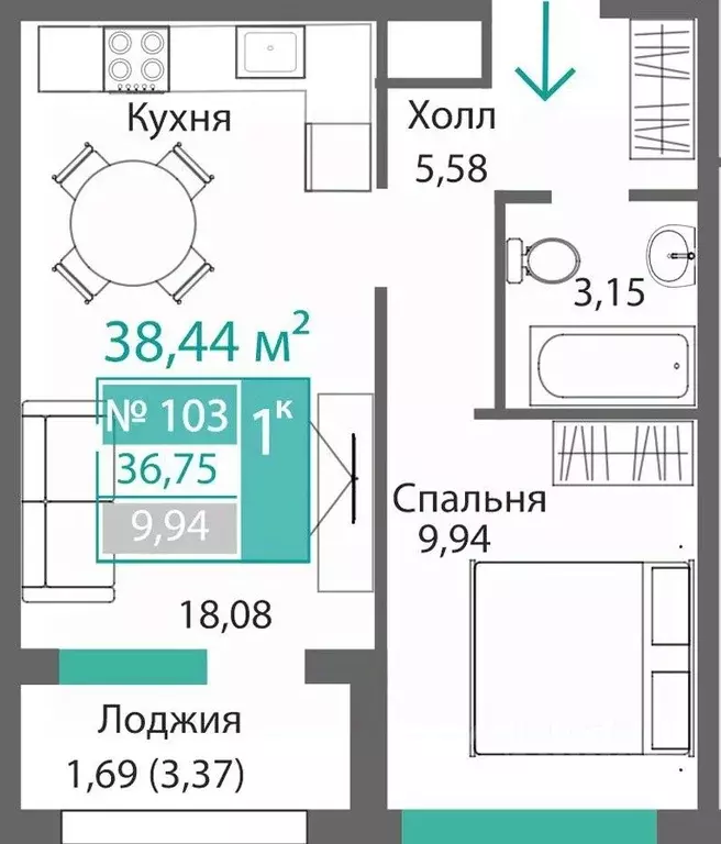 1-к кв. Крым, Симферополь Крымская роза мкр,  (38.44 м) - Фото 0