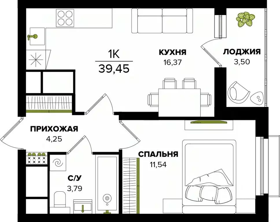 1-к кв. Тульская область, Тула  (39.45 м) - Фото 0