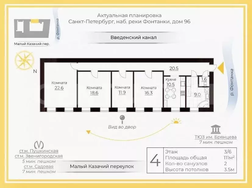 4-к кв. Санкт-Петербург наб. Реки Фонтанки, 96 (111.0 м) - Фото 2
