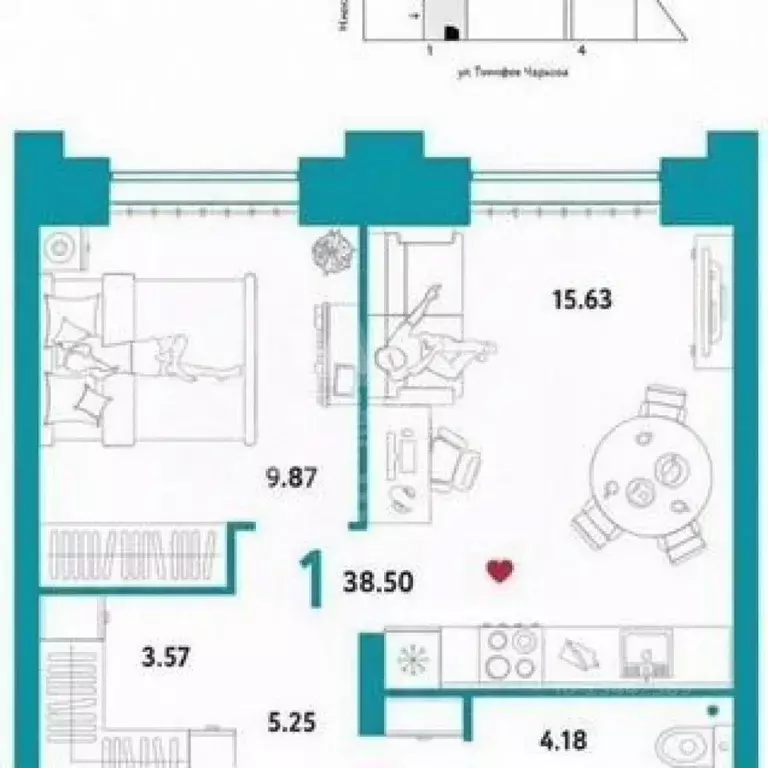 2-к кв. Тюменская область, Тюмень ул. Тимофея Чаркова, 93 (39.2 м) - Фото 2