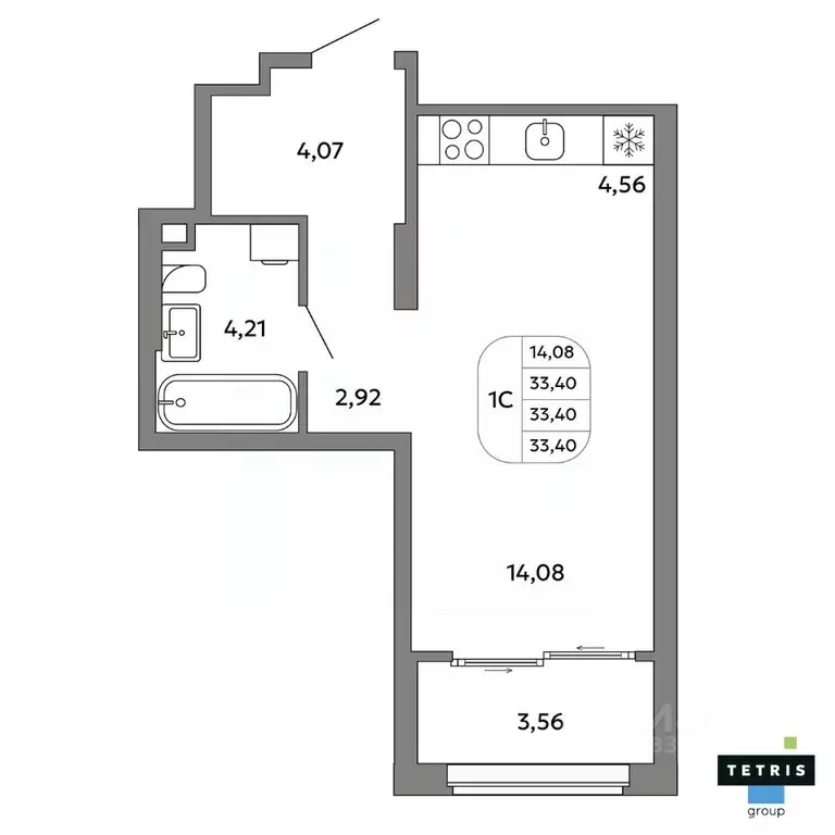 Студия Свердловская область, Екатеринбург Уралмаш жилрайон,  (33.4 м) - Фото 0