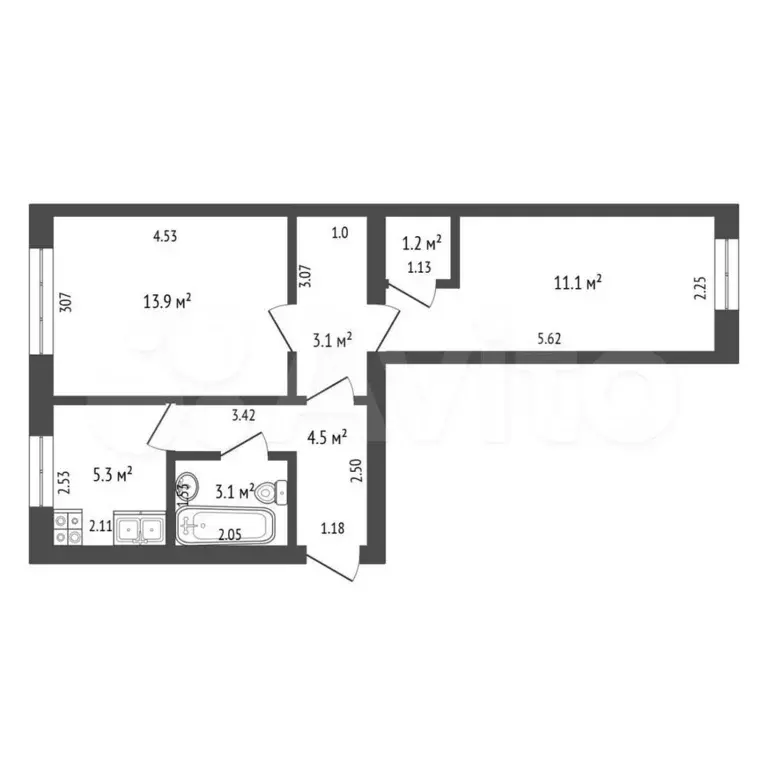 2-к. квартира, 42,2 м, 5/5 эт. - Фото 1