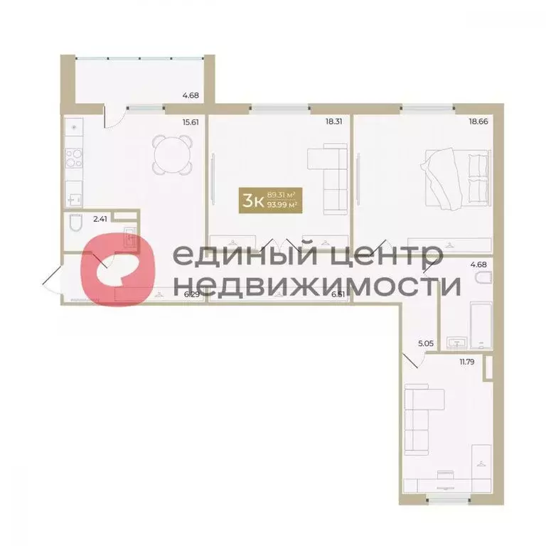 3-комнатная квартира: Тюмень, Алматинская улица, 12 (93.99 м) - Фото 0