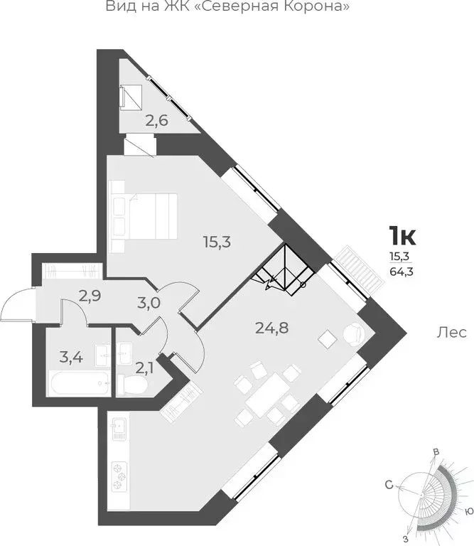 2-комнатная квартира: Новосибирск, улица имени генерал-майора А.Н. ... - Фото 0