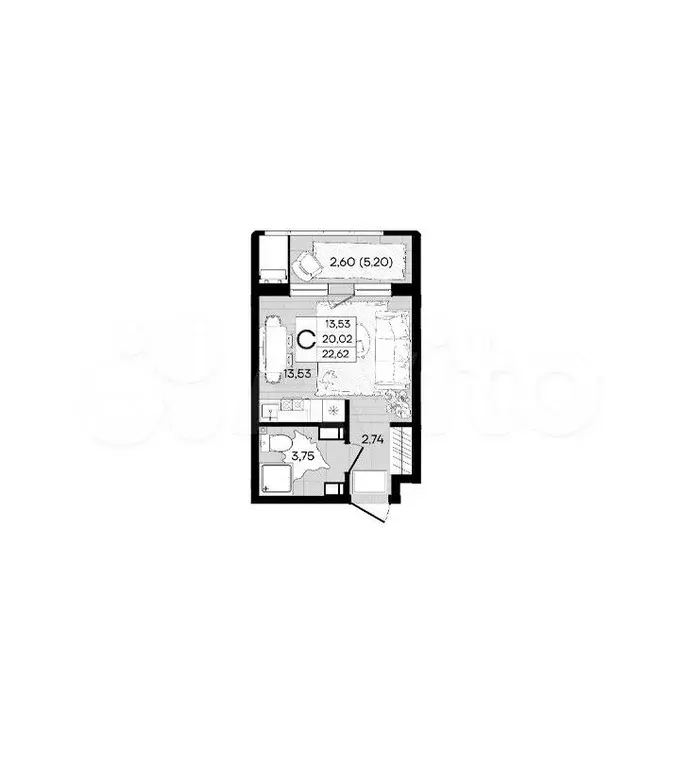 Квартира-студия, 22,6 м, 3/9 эт. - Фото 0