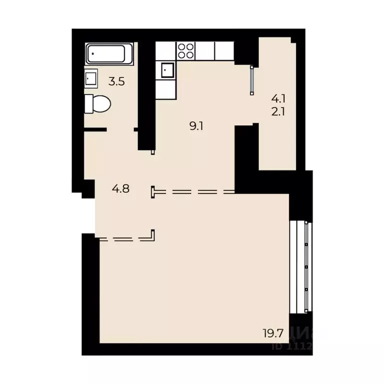 1-к кв. Омская область, Омск ул. 33-я Северная, 46 (39.42 м) - Фото 1