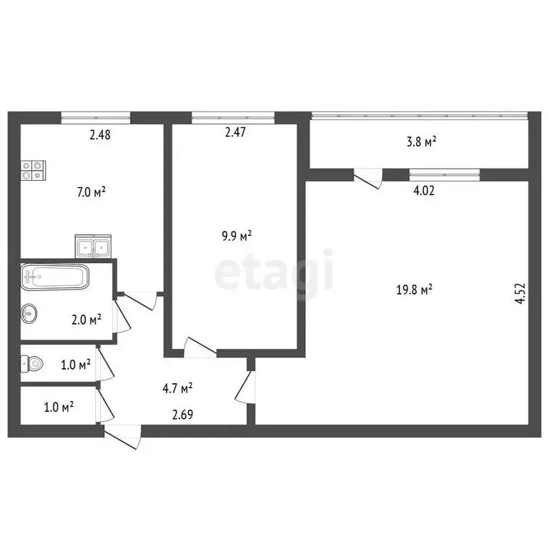 2-комнатная квартира: Санкт-Петербург, Искровский проспект, 10к2 (45.4 ... - Фото 1