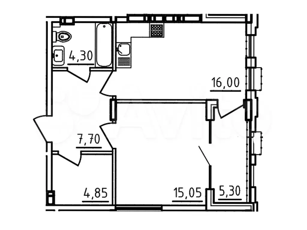 1-к. квартира, 50,6 м, 4/9 эт. - Фото 0