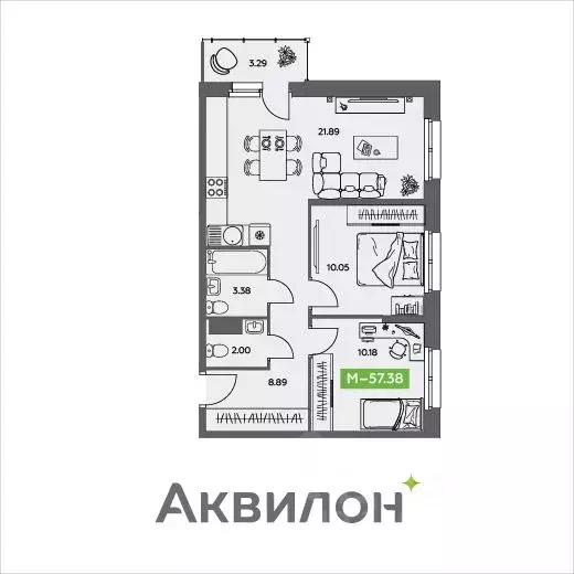 2-к кв. Архангельская область, Северодвинск  (57.38 м) - Фото 0