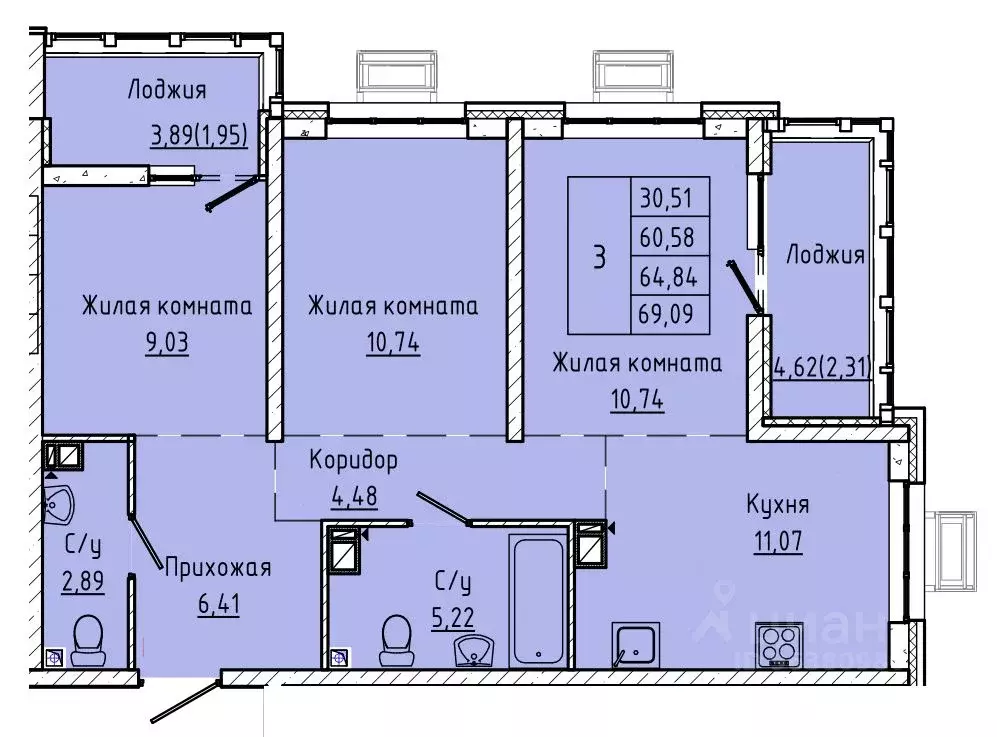 3-к кв. Ростовская область, Ростов-на-Дону ул. Текучева, 370/3 (64.75 ... - Фото 0
