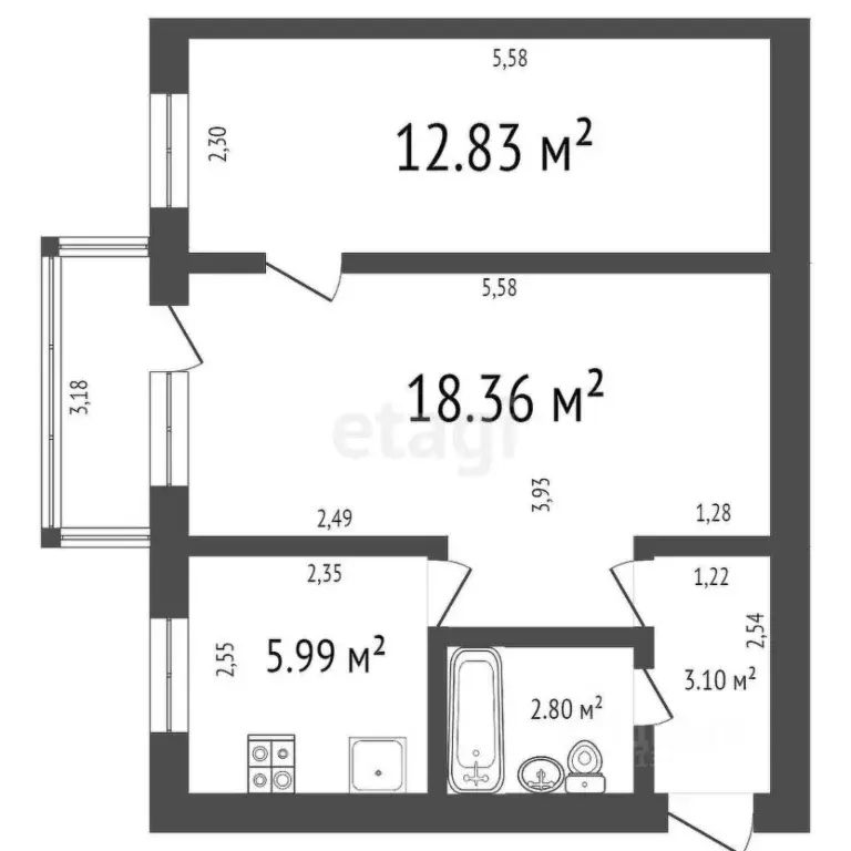 2-к кв. Ульяновская область, Ульяновск ул. Минаева, 2 (46.5 м) - Фото 1