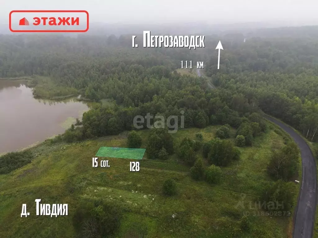 Участок в Карелия, Кондопожский район, Гирвасское с/пос, д. Тивдия  ... - Фото 0