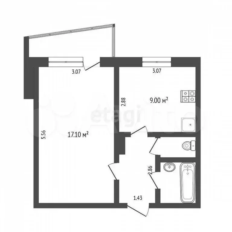 1-к. квартира, 33 м, 8/9 эт. - Фото 0