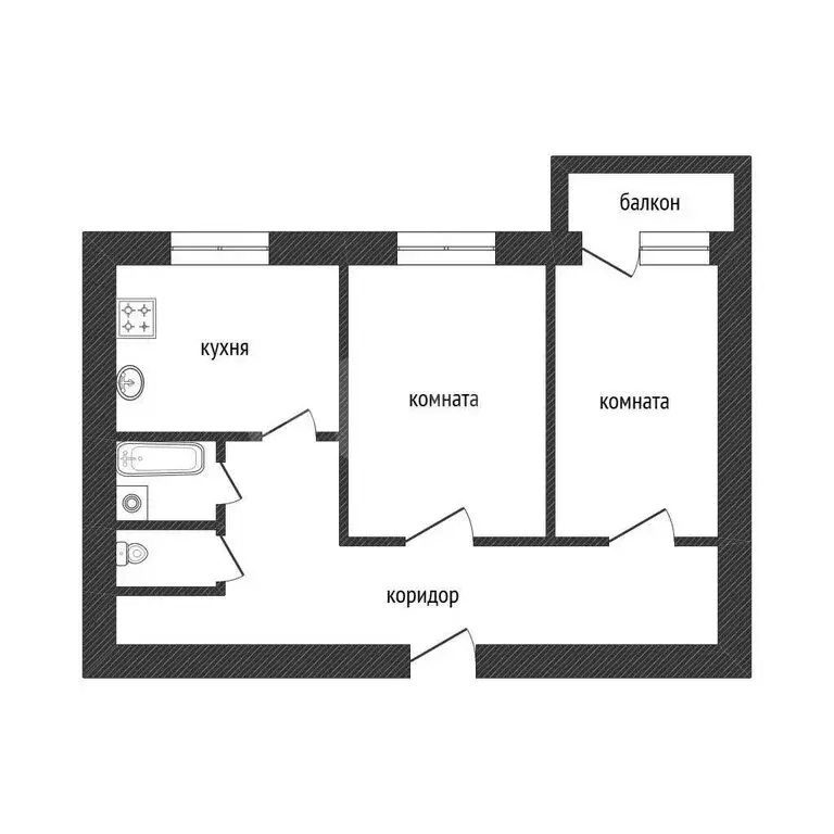 2-комнатная квартира: Волхов, улица Калинина, 32 (42.7 м) - Фото 1