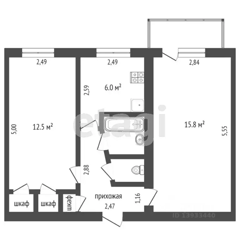 2-к кв. Тюменская область, Тюмень Харьковская ул., 10 (43.2 м) - Фото 0