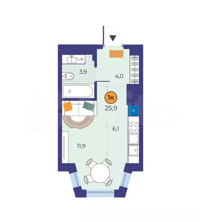 Квартира-студия, 26 м, 16/21 эт. - Фото 1