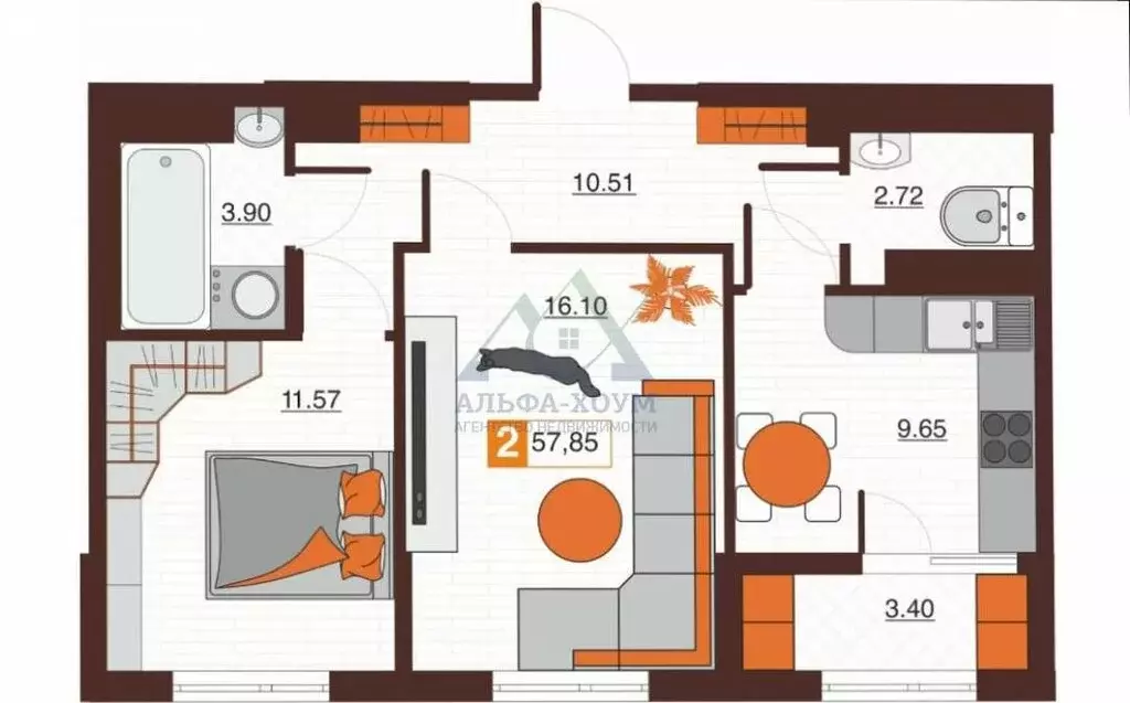 2-комнатная квартира: Оренбург, улица Юных Ленинцев, 19 (58 м) - Фото 1