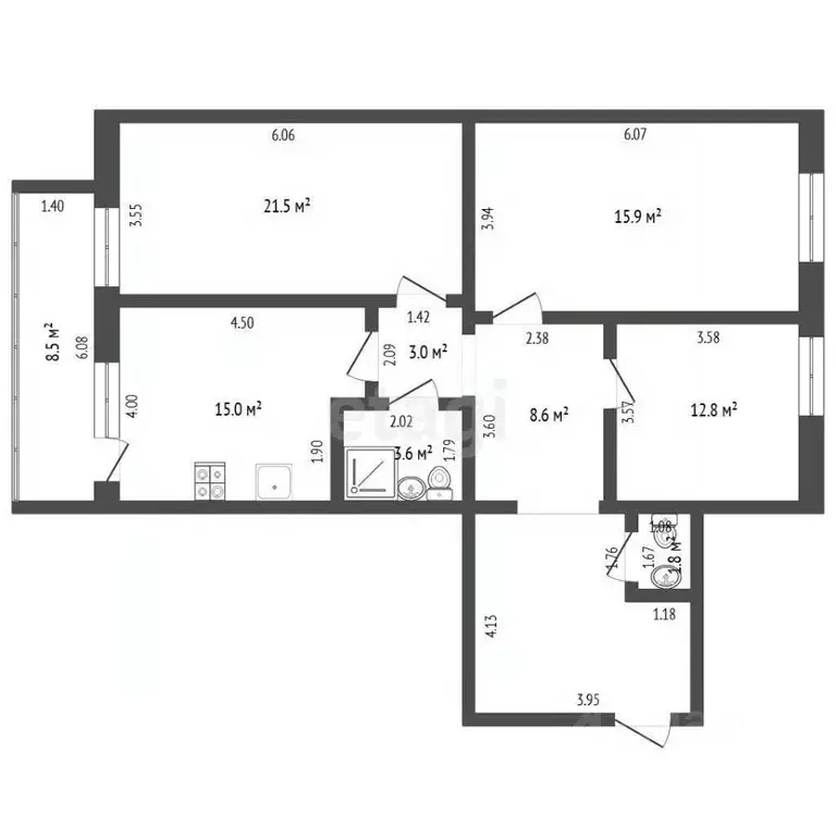 3-к кв. Тюменская область, Тюмень Кремлевская ул., 102 (106.2 м) - Фото 2