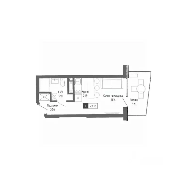 Студия Крым, Алушта ул. Западная, 4к5 (27.0 м) - Фото 2