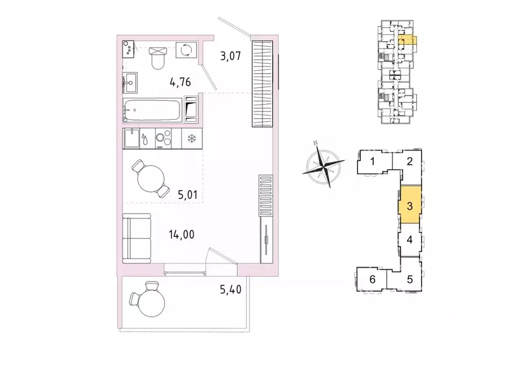 Студия Ленинградская область, Гатчина Въезд мкр,  (28.46 м) - Фото 1