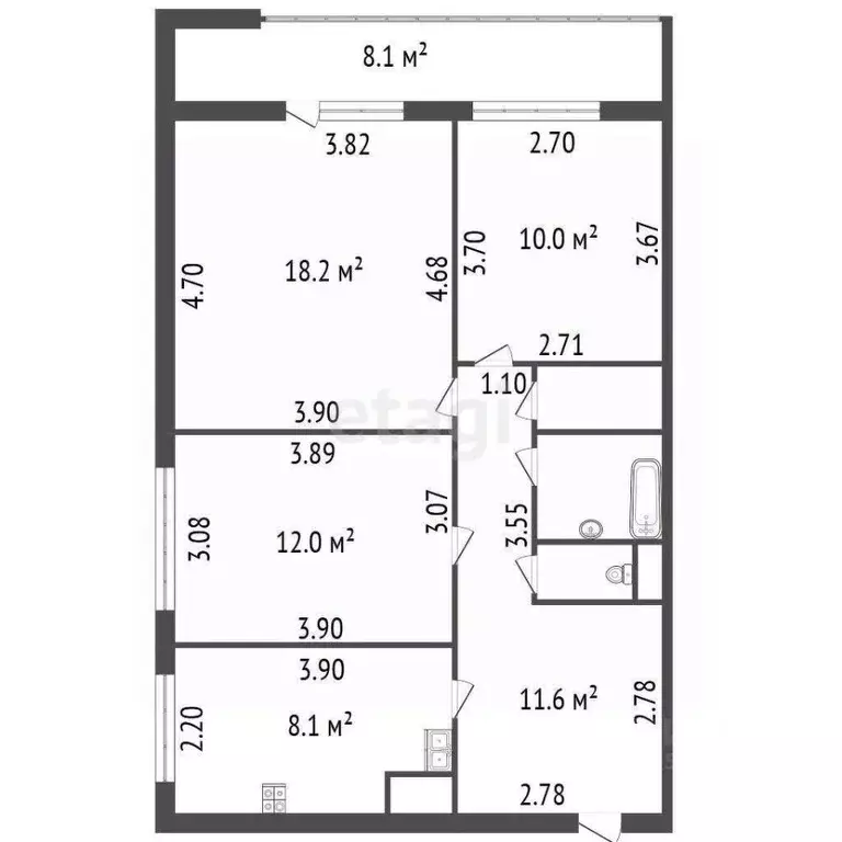 3-к кв. Санкт-Петербург Костромской просп., 24 (65.0 м) - Фото 1