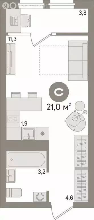 1-комнатная квартира: Екатеринбург, улица Пехотинцев, 2В (21 м) - Фото 1