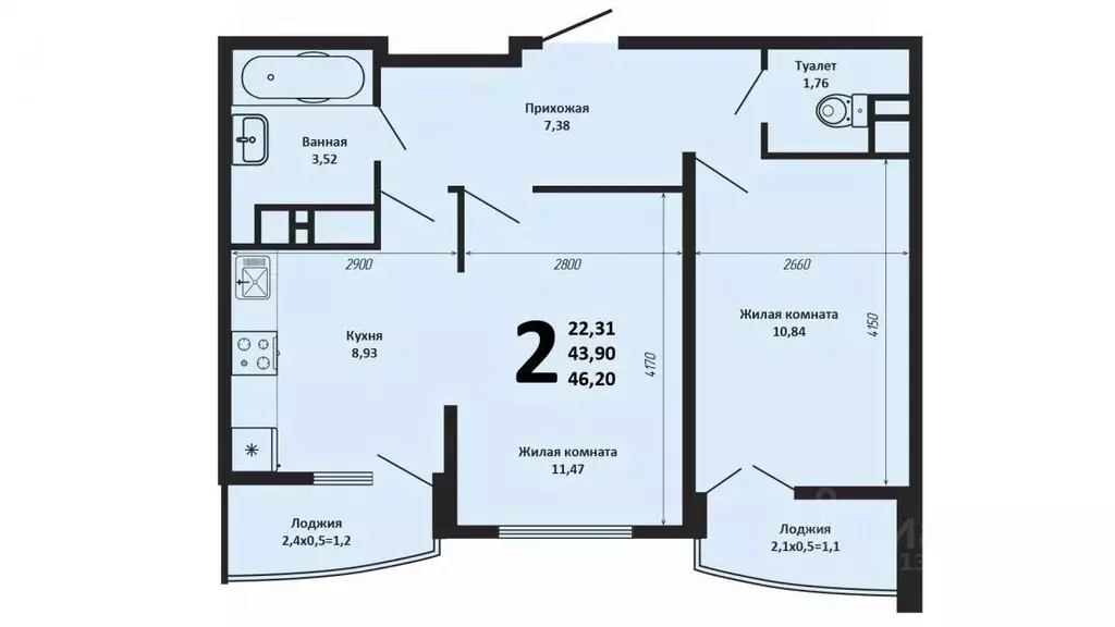 2-к кв. Краснодарский край, Краснодар Имени Петра Метальникова мкр, ... - Фото 2