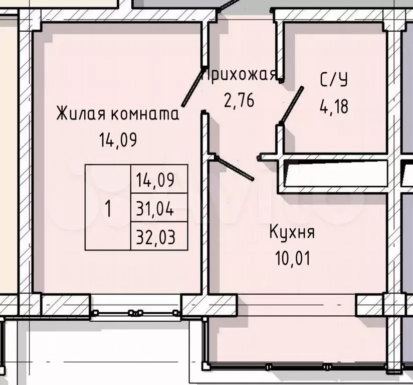 1-к. квартира, 32 м, 2/8 эт. - Фото 1