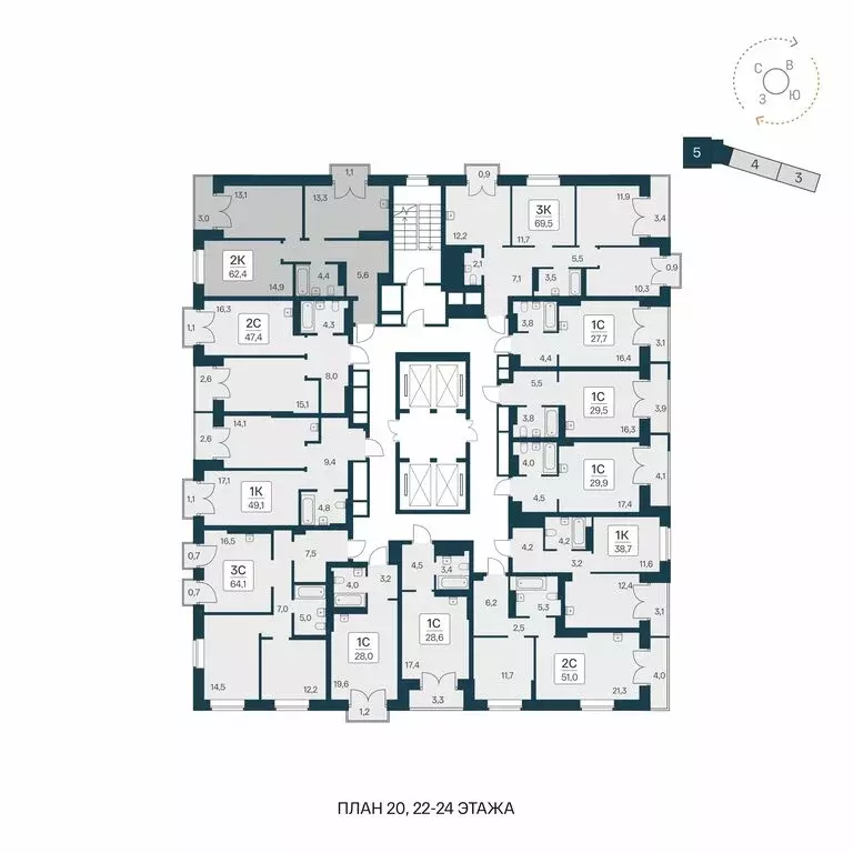 2-комнатная квартира: Новосибирск, ЖК Расцветай на Красном (62.4 м) - Фото 1