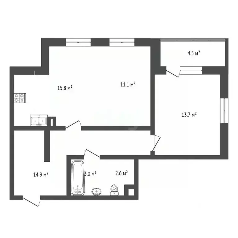 1-к кв. Тюменская область, Тюмень ул. Мельникайте, 2к19 (60.0 м) - Фото 2