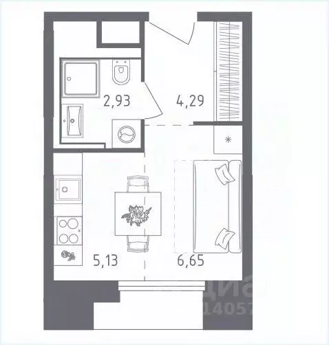 Студия Московская область, Красногорск ул. Тенистых Аллей, 3к3 (19.0 ... - Фото 2