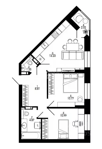 2-к кв. Липецкая область, Липецк ул. Е.И. Замятина, 1 (57.01 м) - Фото 1