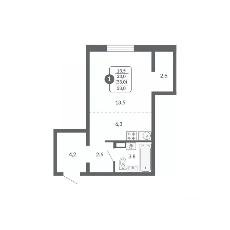 Студия Кировская область, Киров ул. Потребкооперации, 34 (33.0 м) - Фото 1