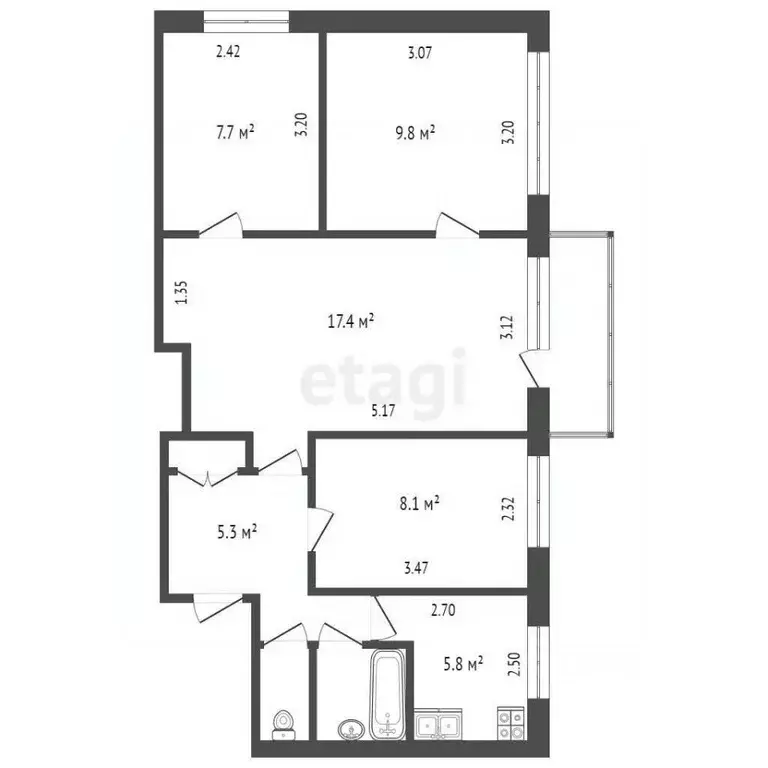 4-к кв. Вологодская область, Вологда ул. Яшина, 14 (58.0 м) - Фото 2