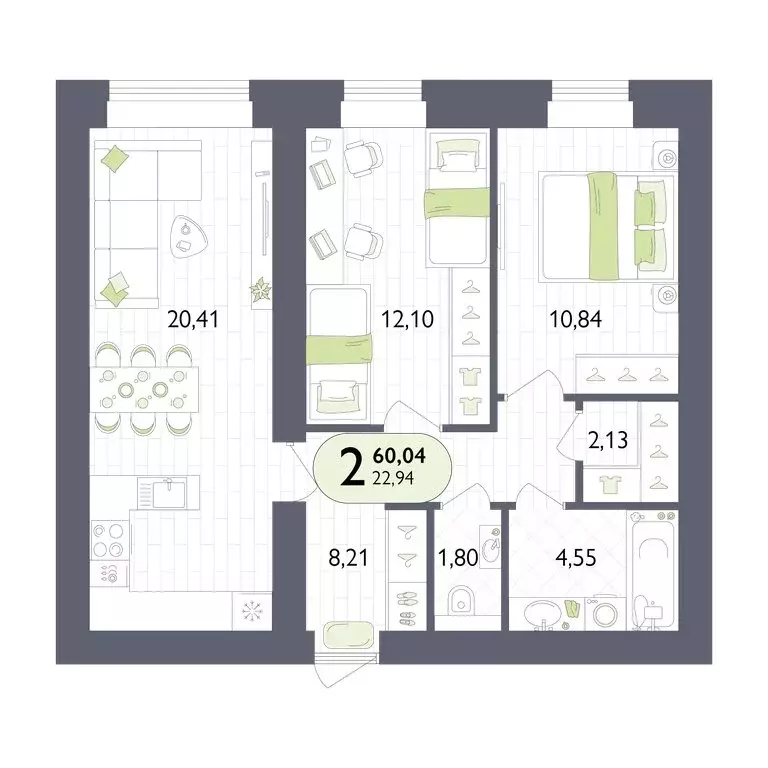 2-комнатная квартира: Брянский район, посёлок Мичуринский, микрорайон ... - Фото 1