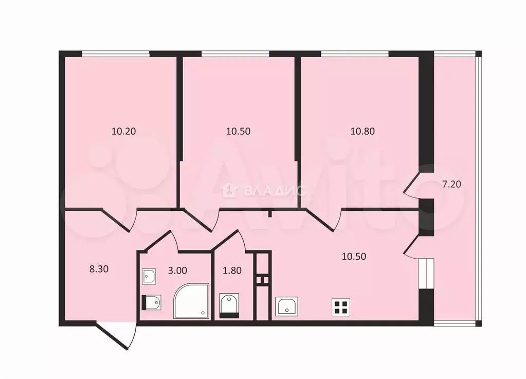 3-к. квартира, 60 м, 23/24 эт. - Фото 0