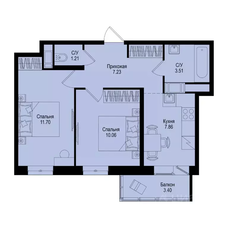 2-к кв. Ленинградская область, Всеволожский район, Заневское городское ... - Фото 1