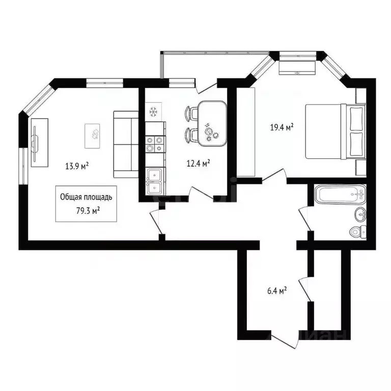 2-к кв. Новосибирская область, Новосибирск ул. Серафимовича, 19 (79.3 ... - Фото 2