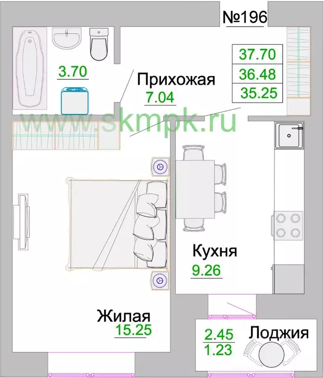 1-к кв. Калининградская область, Зеленоградск  (36.48 м) - Фото 0