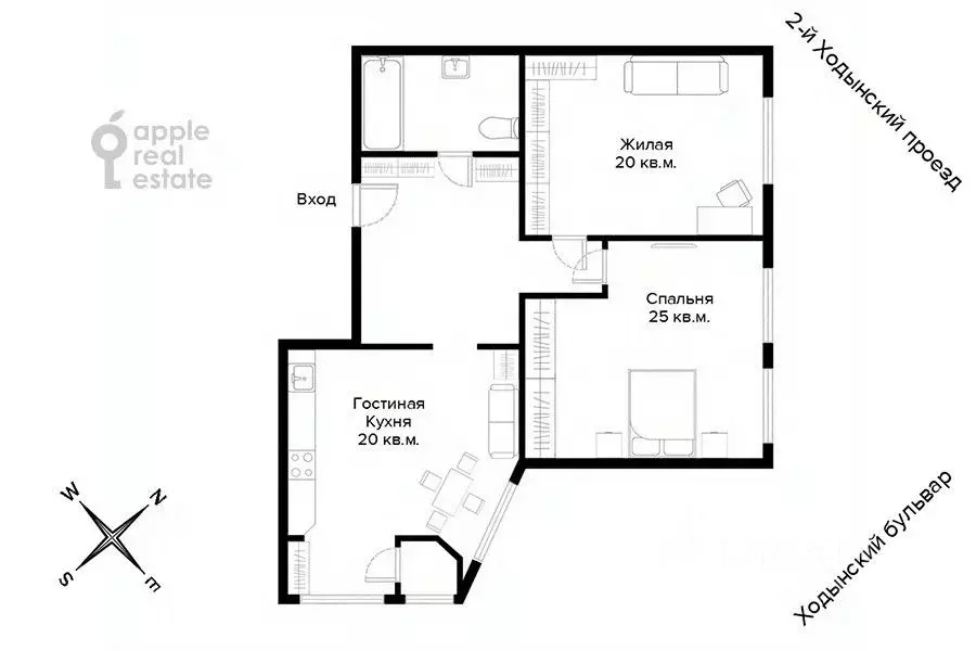 3-к кв. Москва Ходынский бул., 5к2 (90.0 м) - Фото 2
