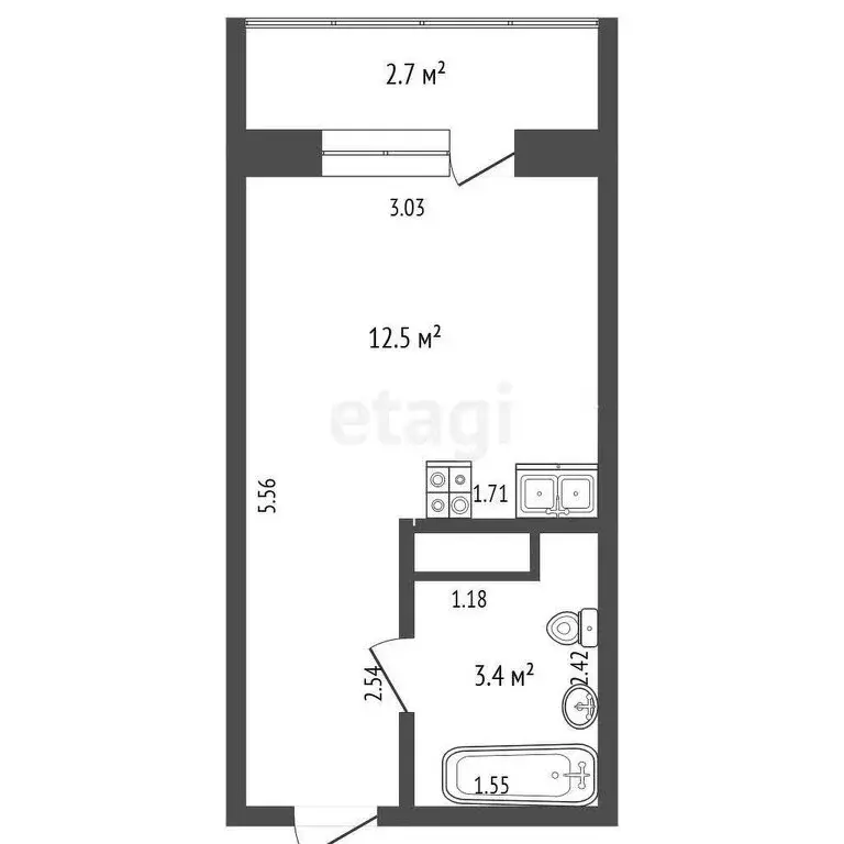 Квартира-студия: Тюмень, улица Новосёлов, 117 (15.8 м) - Фото 1