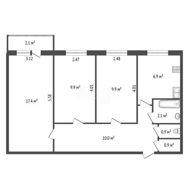 3-к кв. Санкт-Петербург, Санкт-Петербург, Колпино Тверская ул., 48 ... - Фото 1