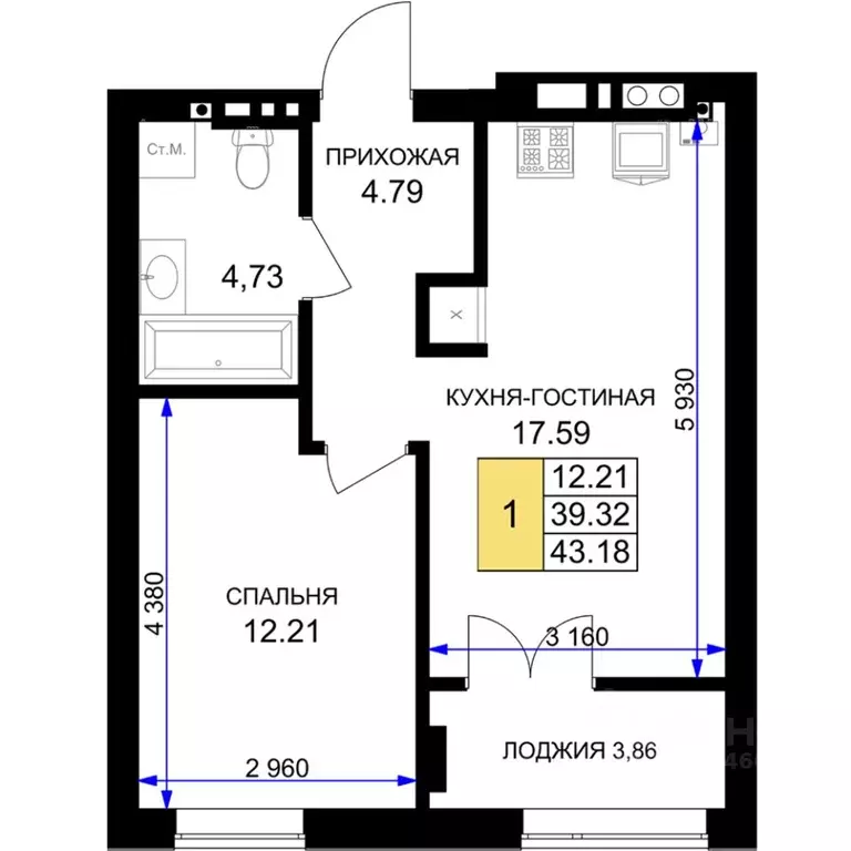 1-к кв. Калининградская область, Гурьевск Включи жилой комплекс (43.18 ... - Фото 0