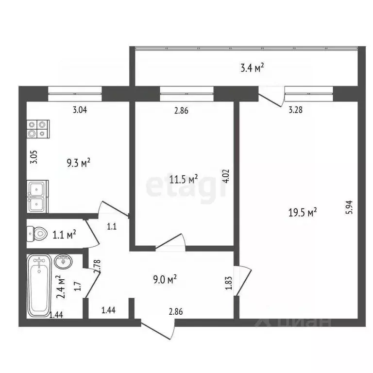 2-к кв. Татарстан, Альметьевск ул. Бигаш, 133 (52.8 м) - Фото 1